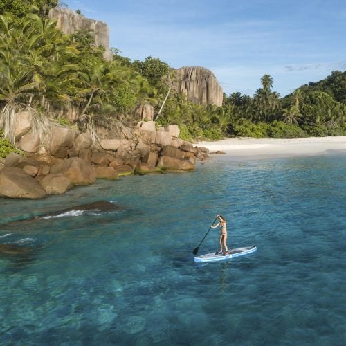 Seychelles paddle surfing coast vacation