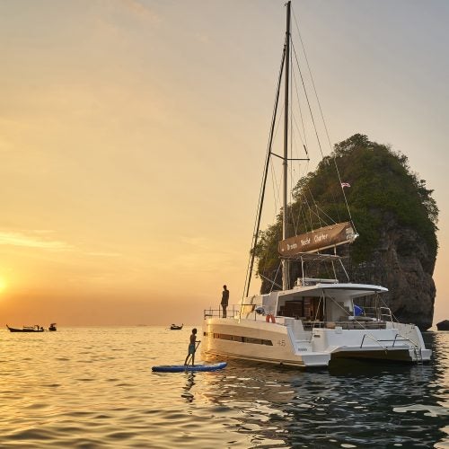 Thailand sunset catamaran and yacht