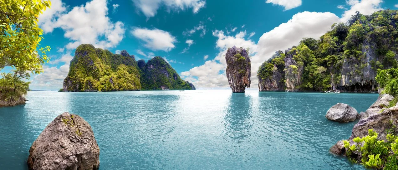 Thailand sea with towering rock islands