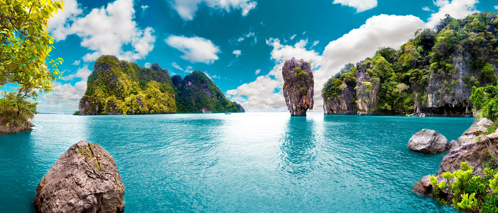 Thailand sea with towering rock islands