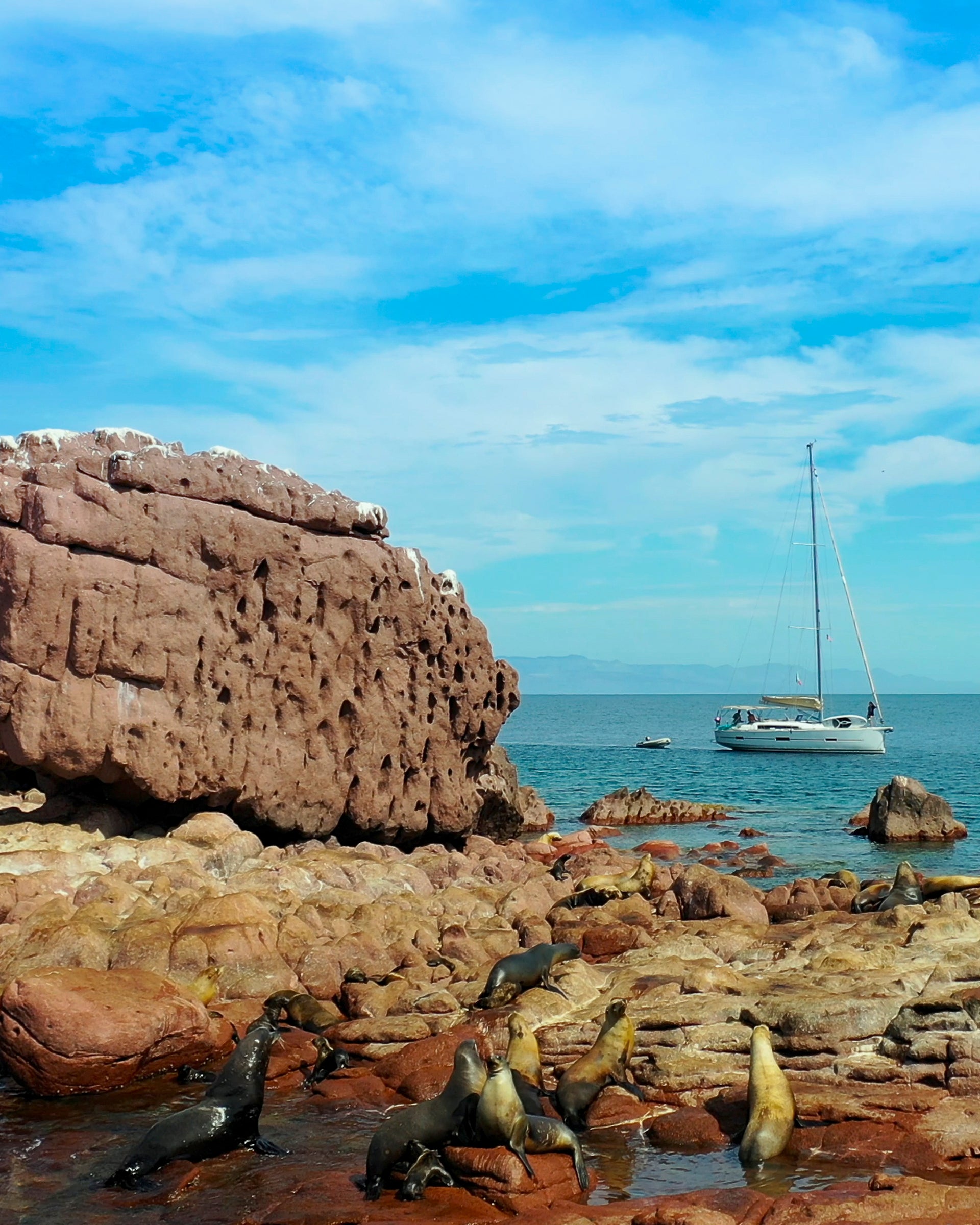 La Paz yacht charter anchored sea and rocks