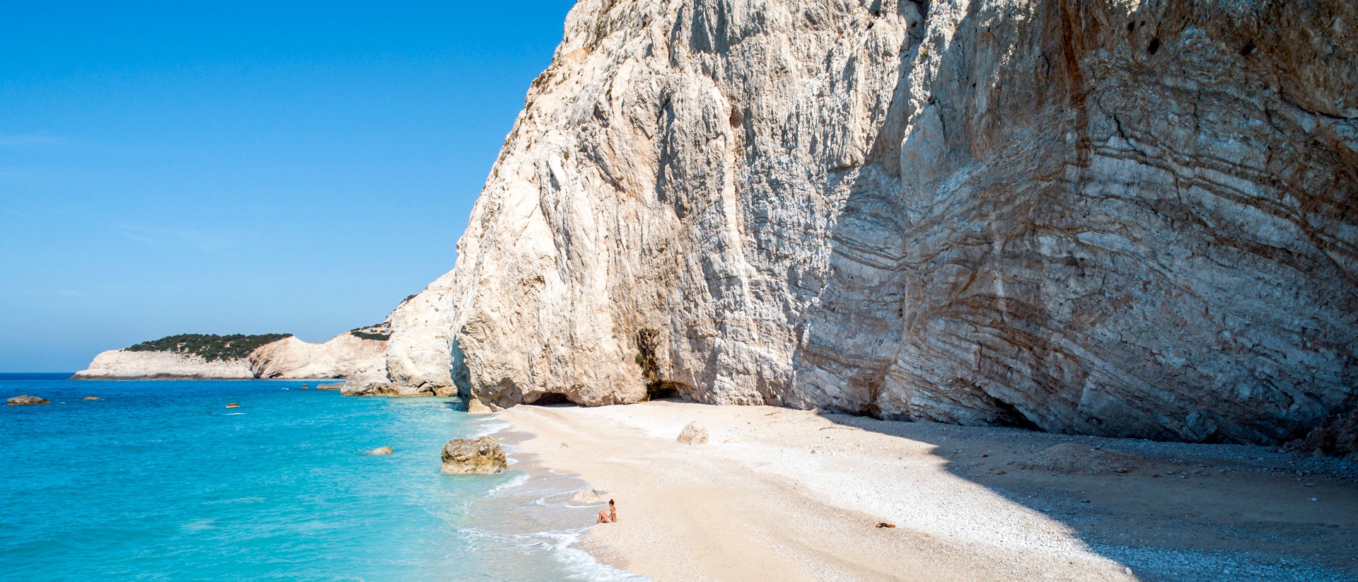 Lefkas paradise beach natural cliff blue waters