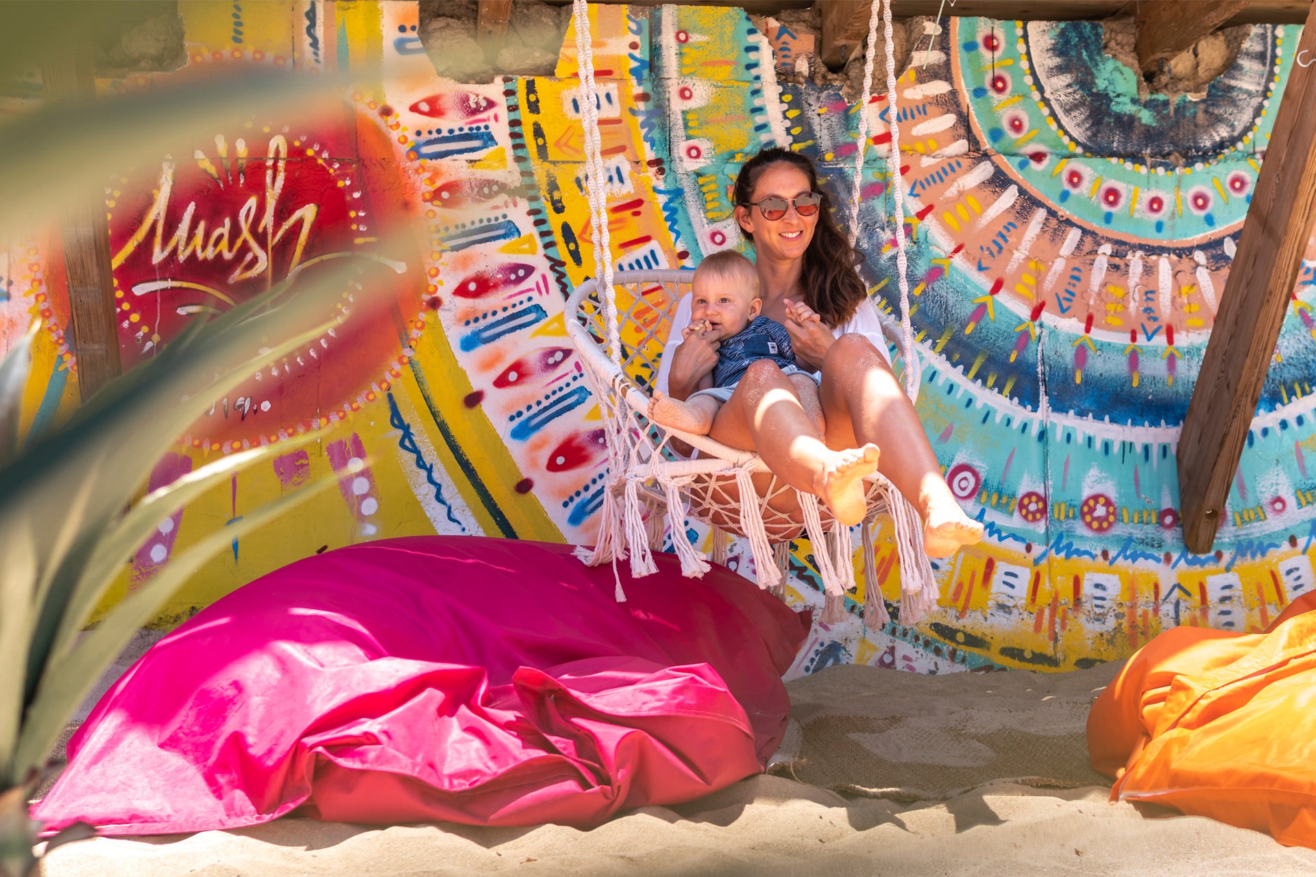 Saint Martin happy family relaxing in beach summer vacation