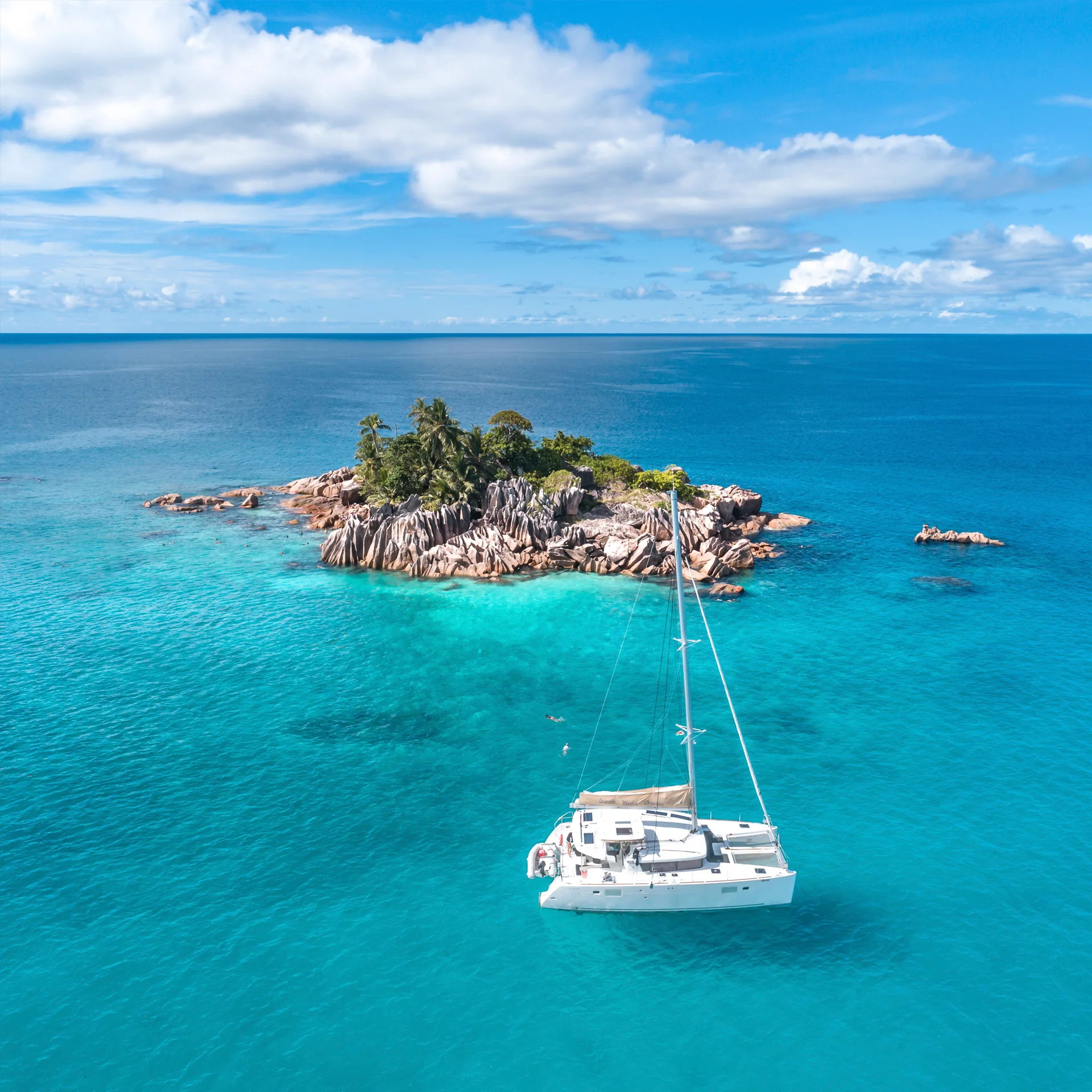 Seychelles natural crystal water catamaran yacht charter