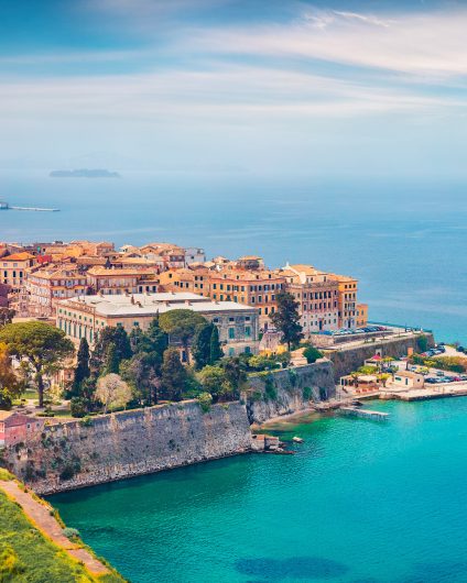 corfu yacht charter catamaran on beautiful beach and sea
