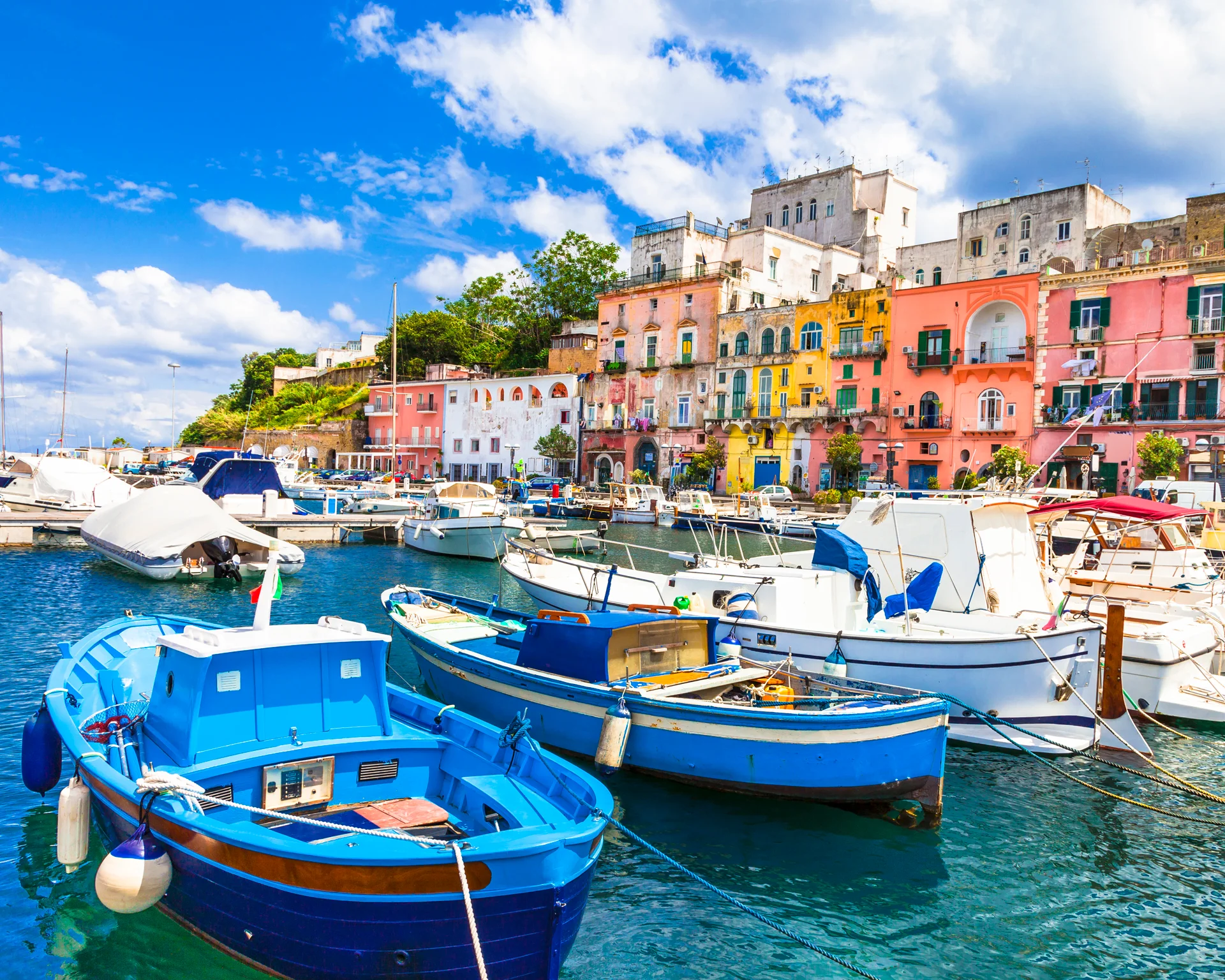 Naples colorful port sailboats