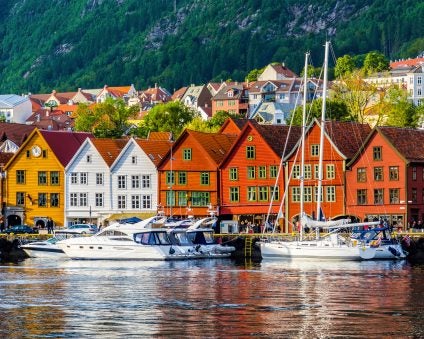 Norway colorful port sailboats northern landscape