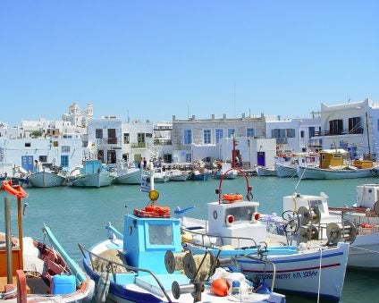 Paros colorful port sailboat charter greece