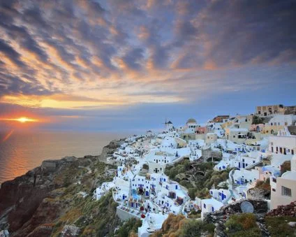 Greece scenic village and sunset