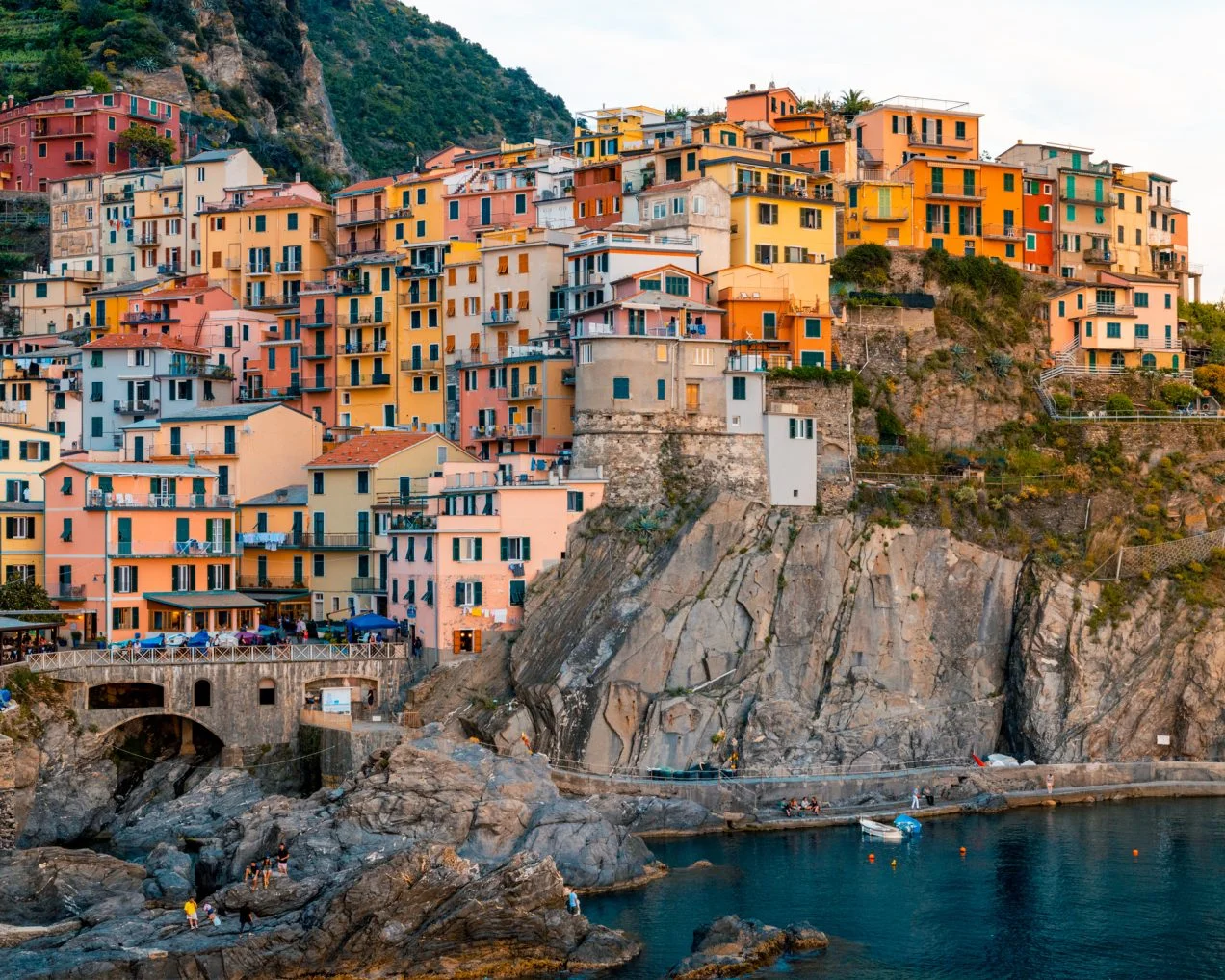 Mediterranean colouful village in coast with yacht charter