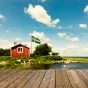 Sweden flag red cabin natural landscape