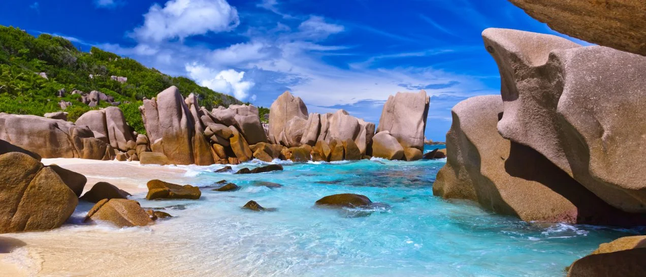 Indian Ocean beach crystalline waters and rocks