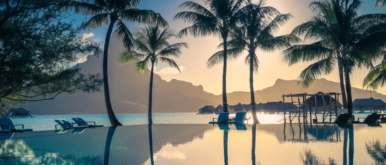 Tahiti beautiful sunset paradise landscape beach palms