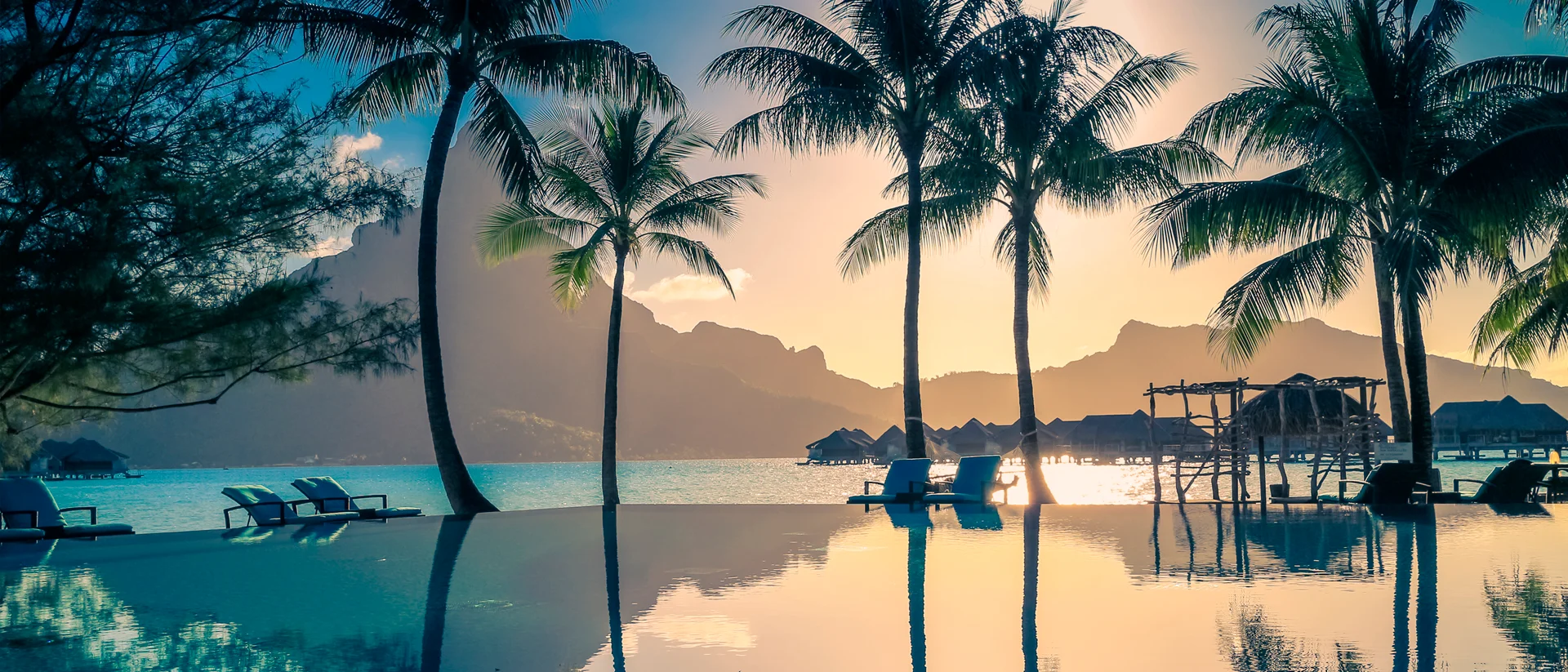 Tahiti beautiful sunset paradise landscape beach palms