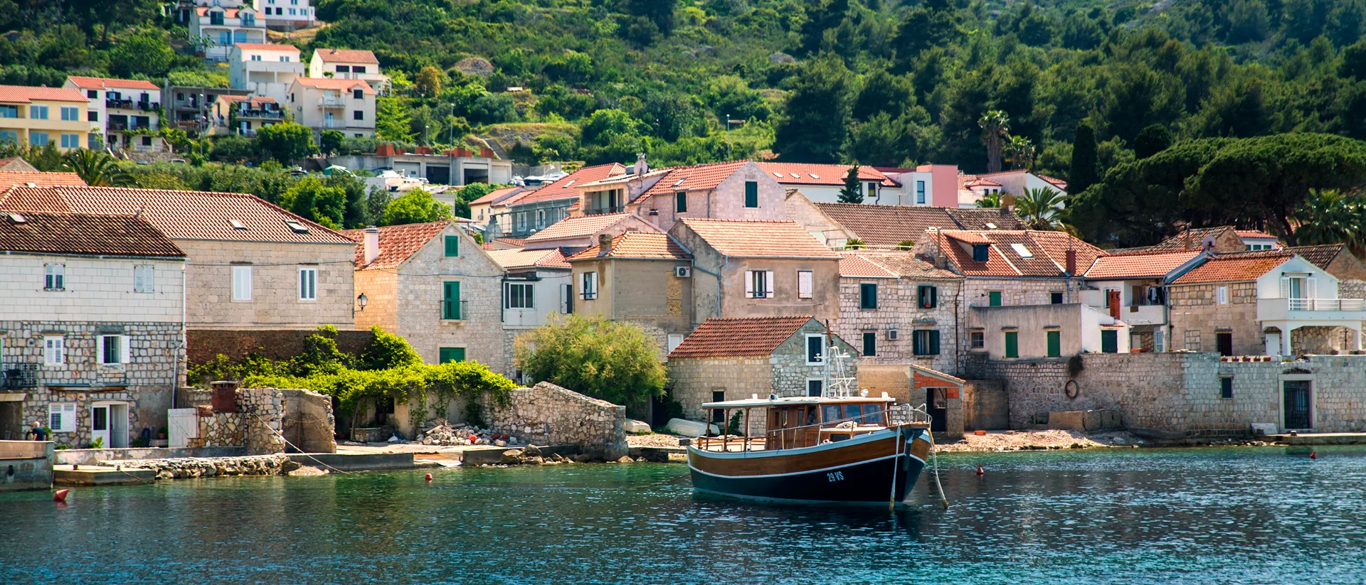 Croatia village marina bay with yacht