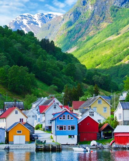 Norway colorful houses in natural landscape port