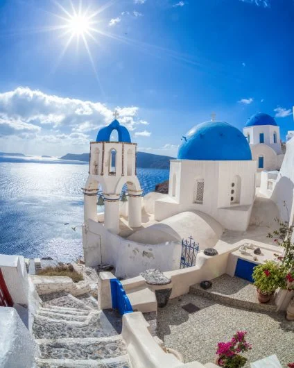 Greece blue and white village coast and sea