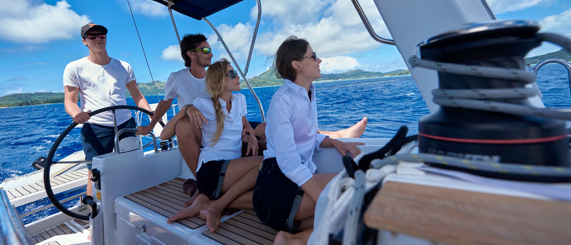 Family enjoying vacations in bareboat yacht charter