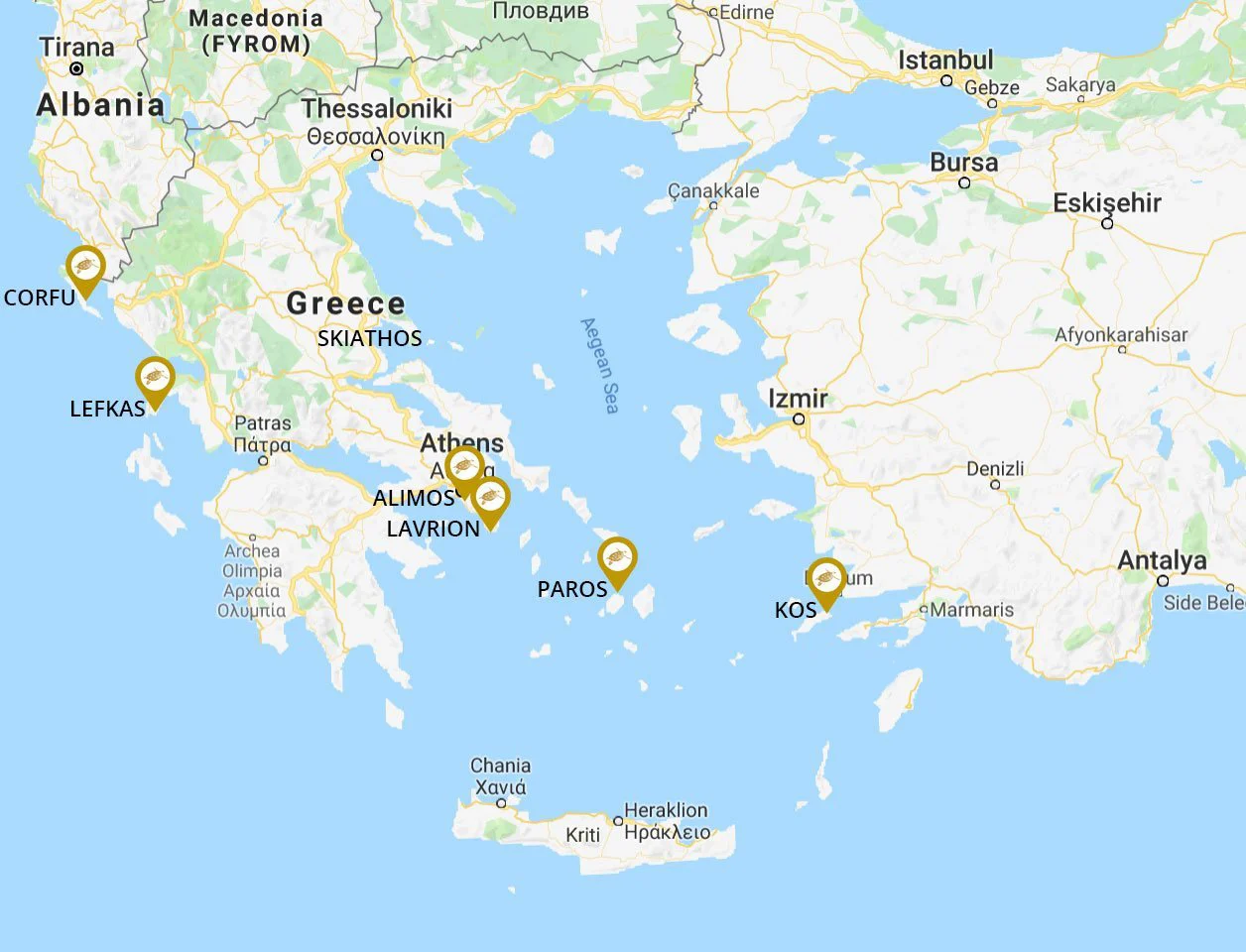 Greece map for sailing yacht charter