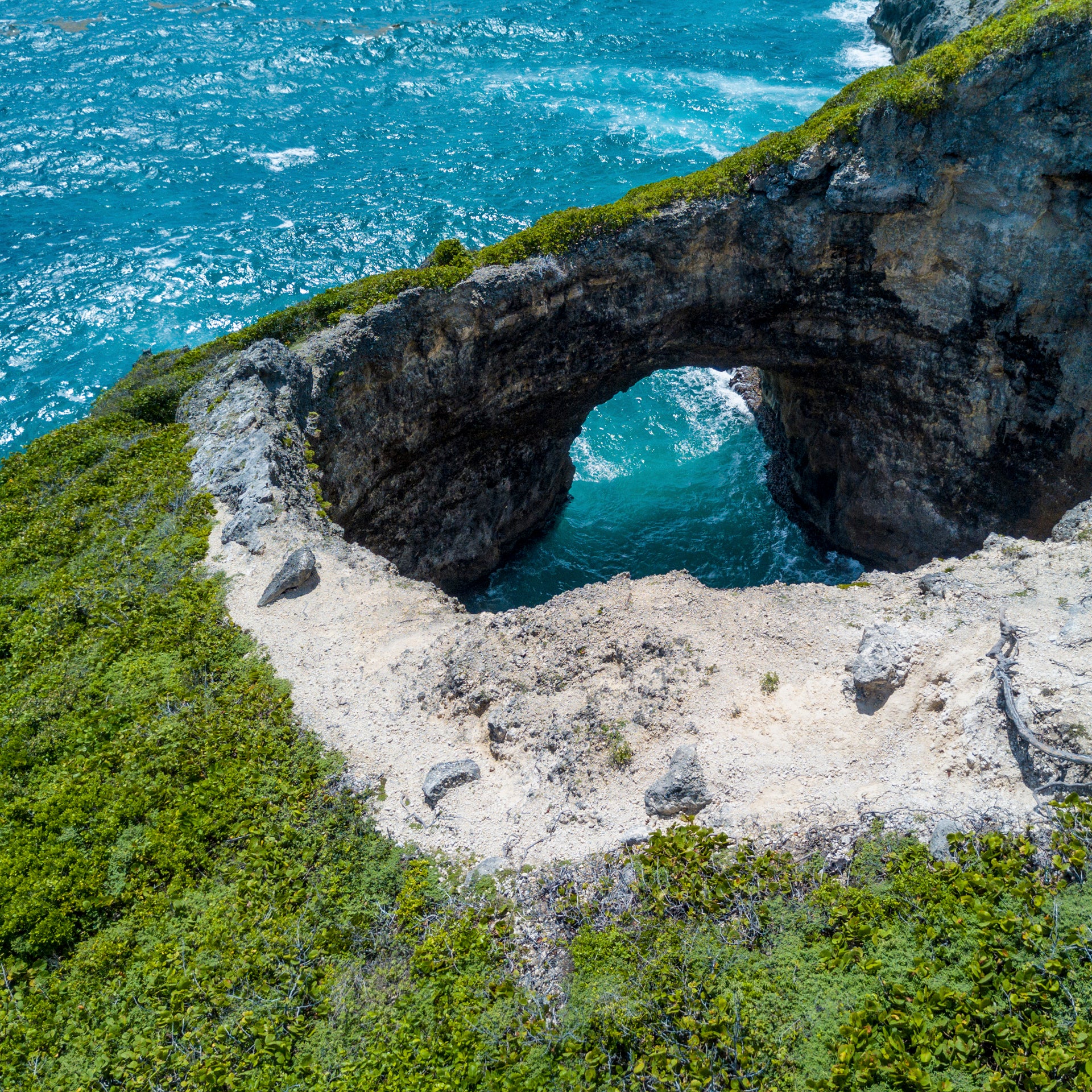 Guadeloupe coast bridge of rocks and sea
