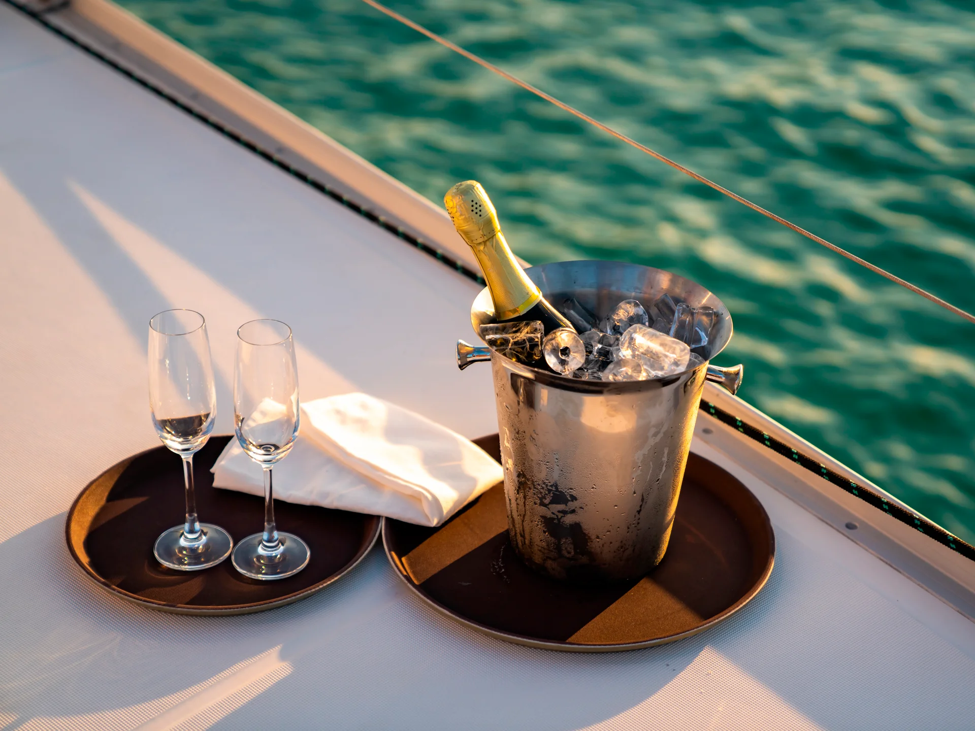 Champagne on board of a yacht charter