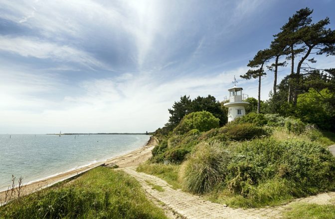 trees around a lighthouse in hamble