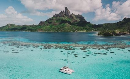 Bora Bora island and boat scenic