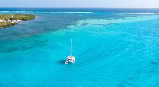 puerto rico aerial of reef and boat