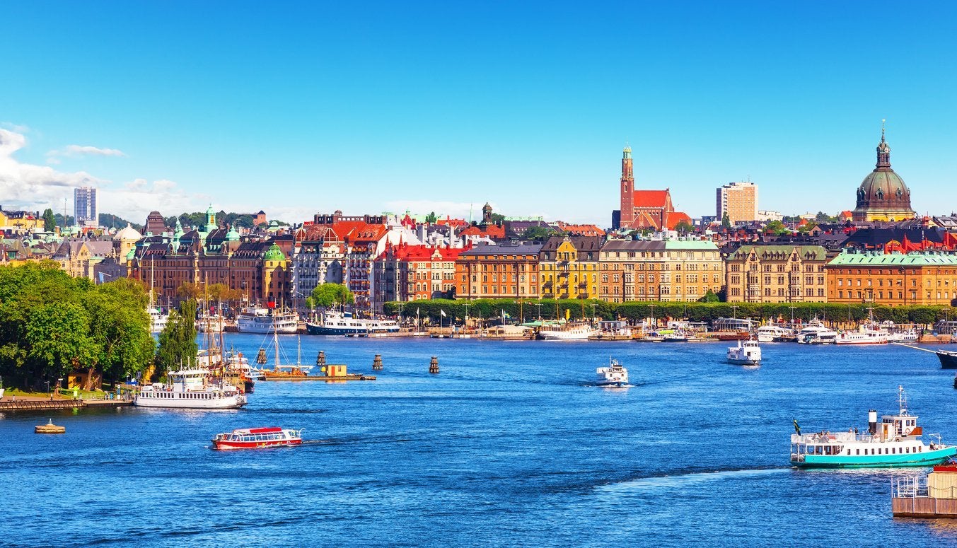 Boats in the harbor off coast of Stockholm