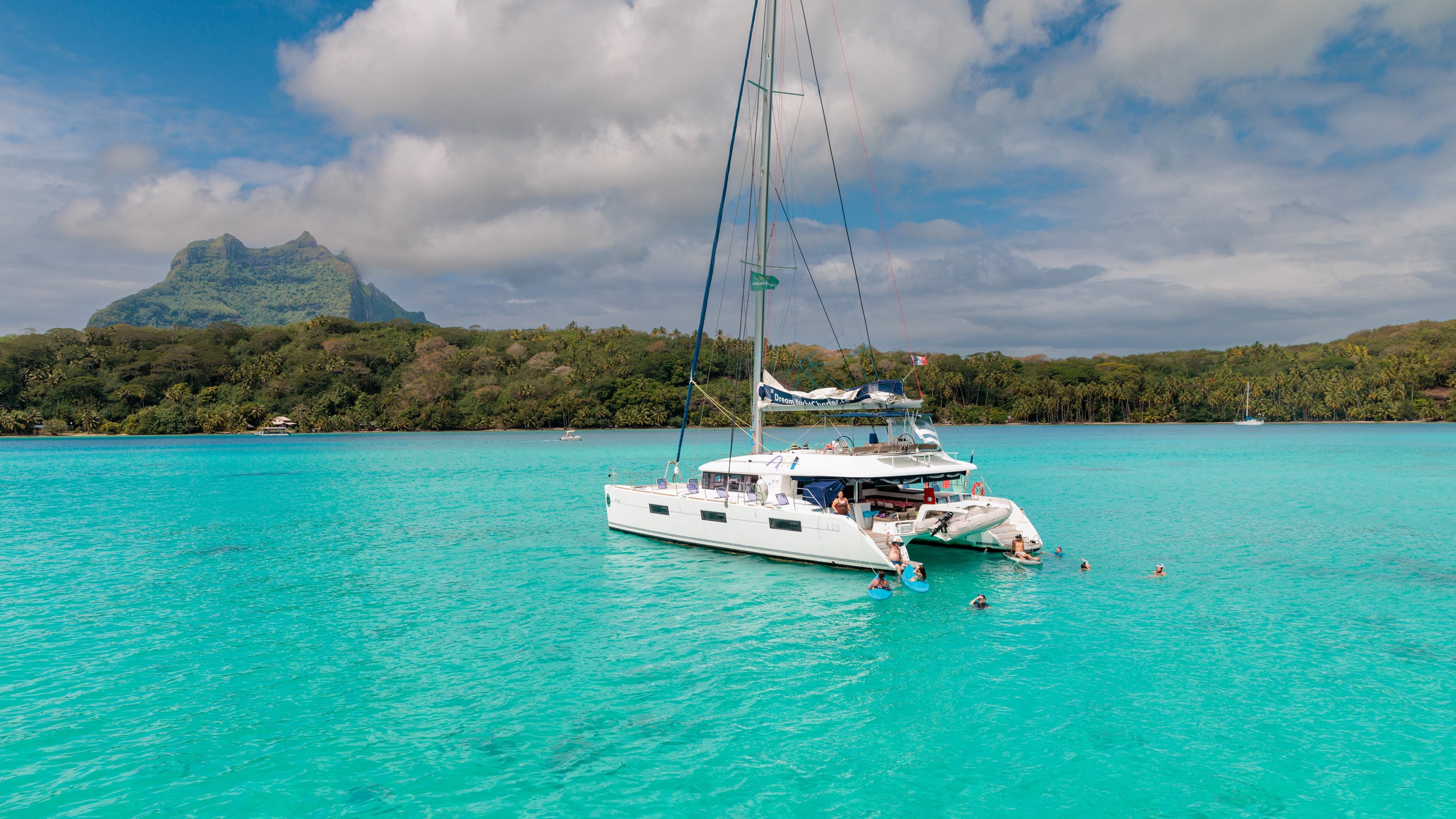 cabin yacht charter at anchor in Tahiti and Bora Bora