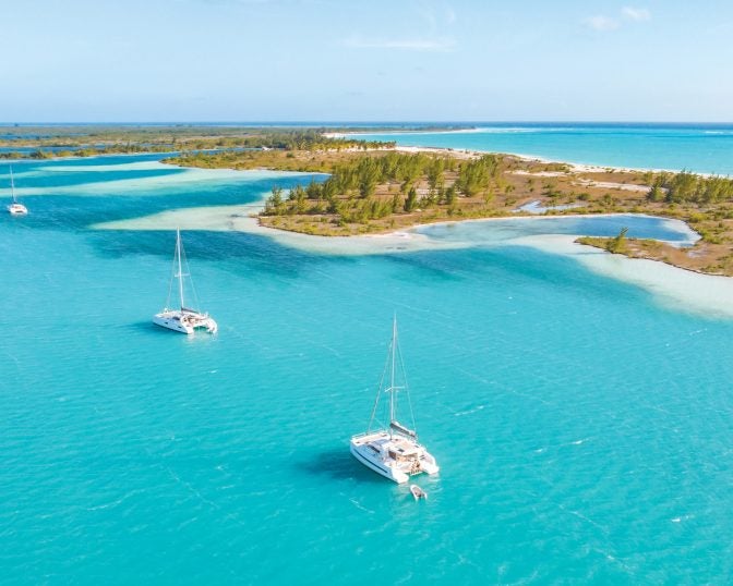 charter anchorage with boats by beach for sustainable sailing