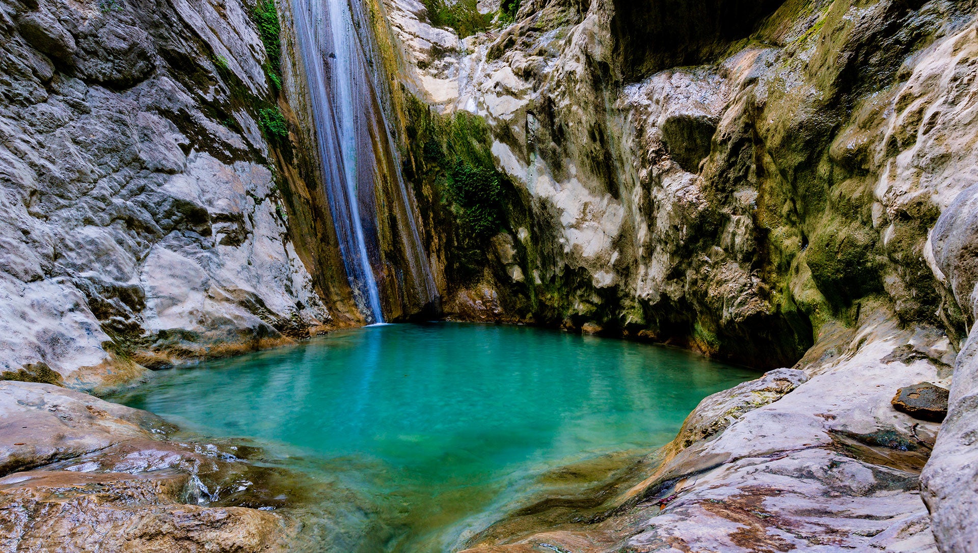 waterfall on Dimosari trail hiking in Lefkas Greece