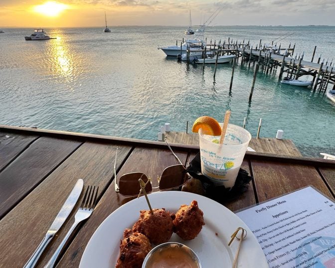 sunset over marina in Elbow Cay, Abaco Islands