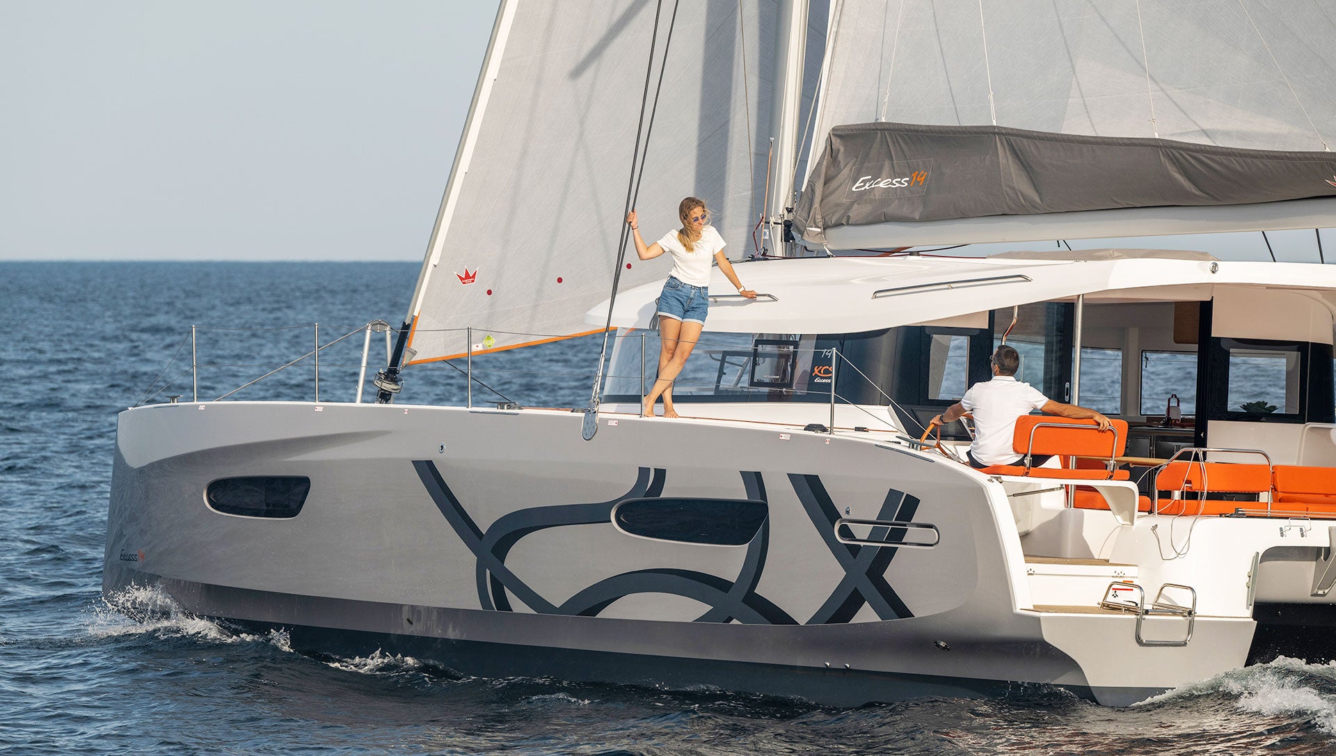 Excess 14 catamaran sailing in the Med