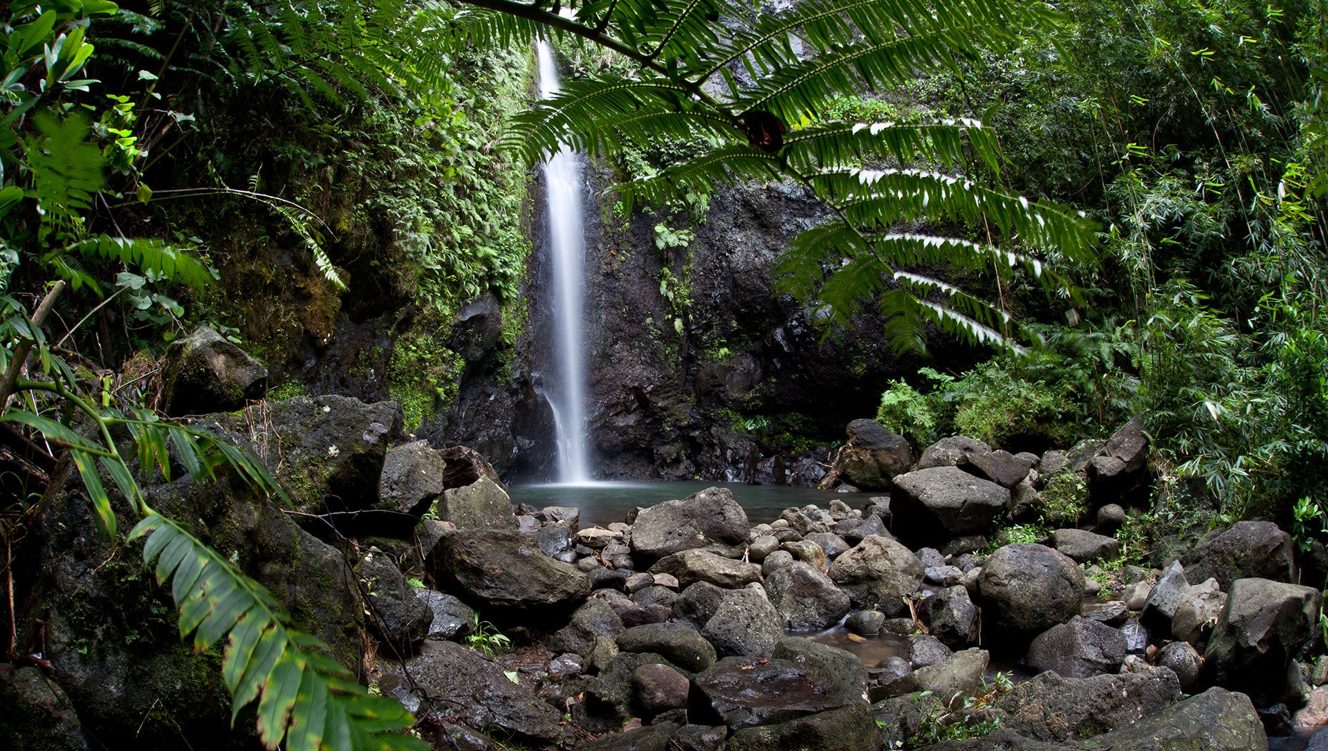 Waterfall during hiking in Tahiti, French Polynesia