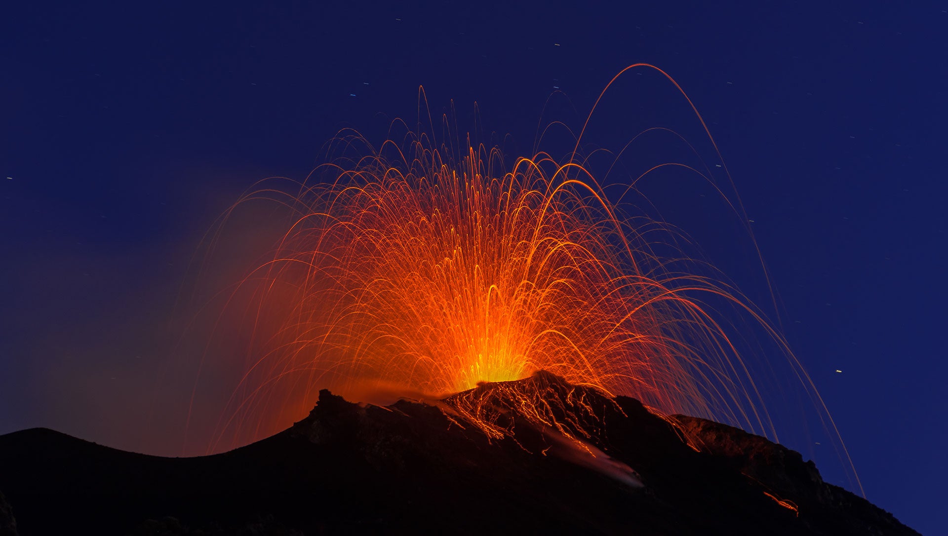 Molten lava viewed while hiking on Stromboli island in Sicily