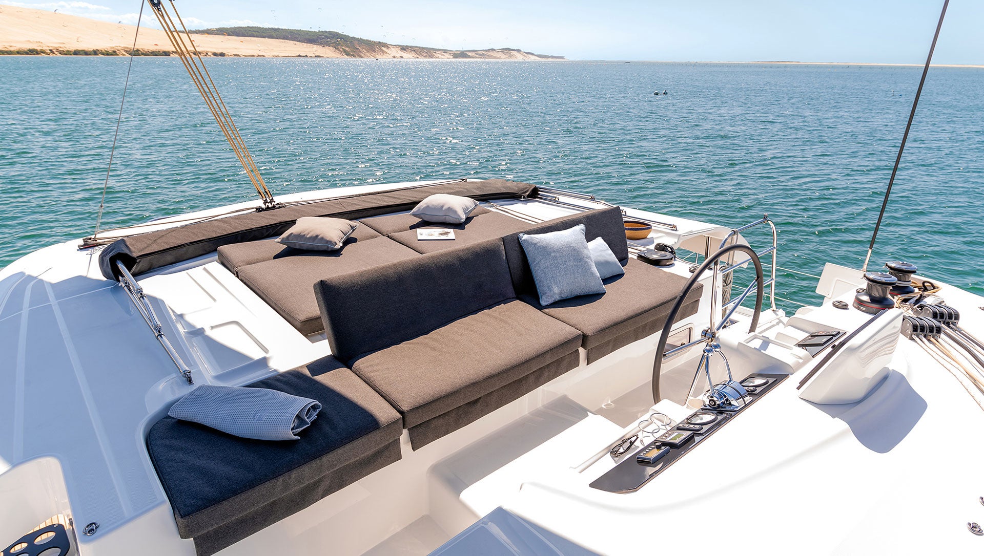 flybridge of the Lagoon 46 sailing catamaran charter boat in Naples