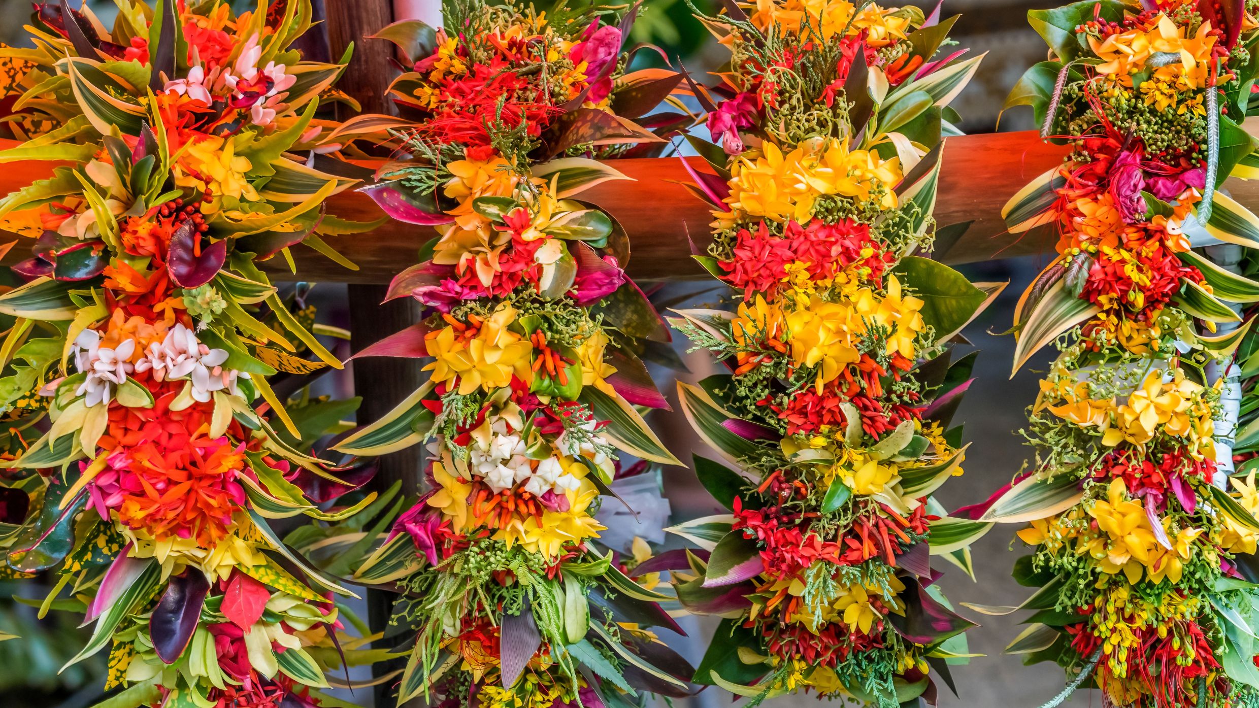 Traditional French Polynesian Christmas flower head arrangements