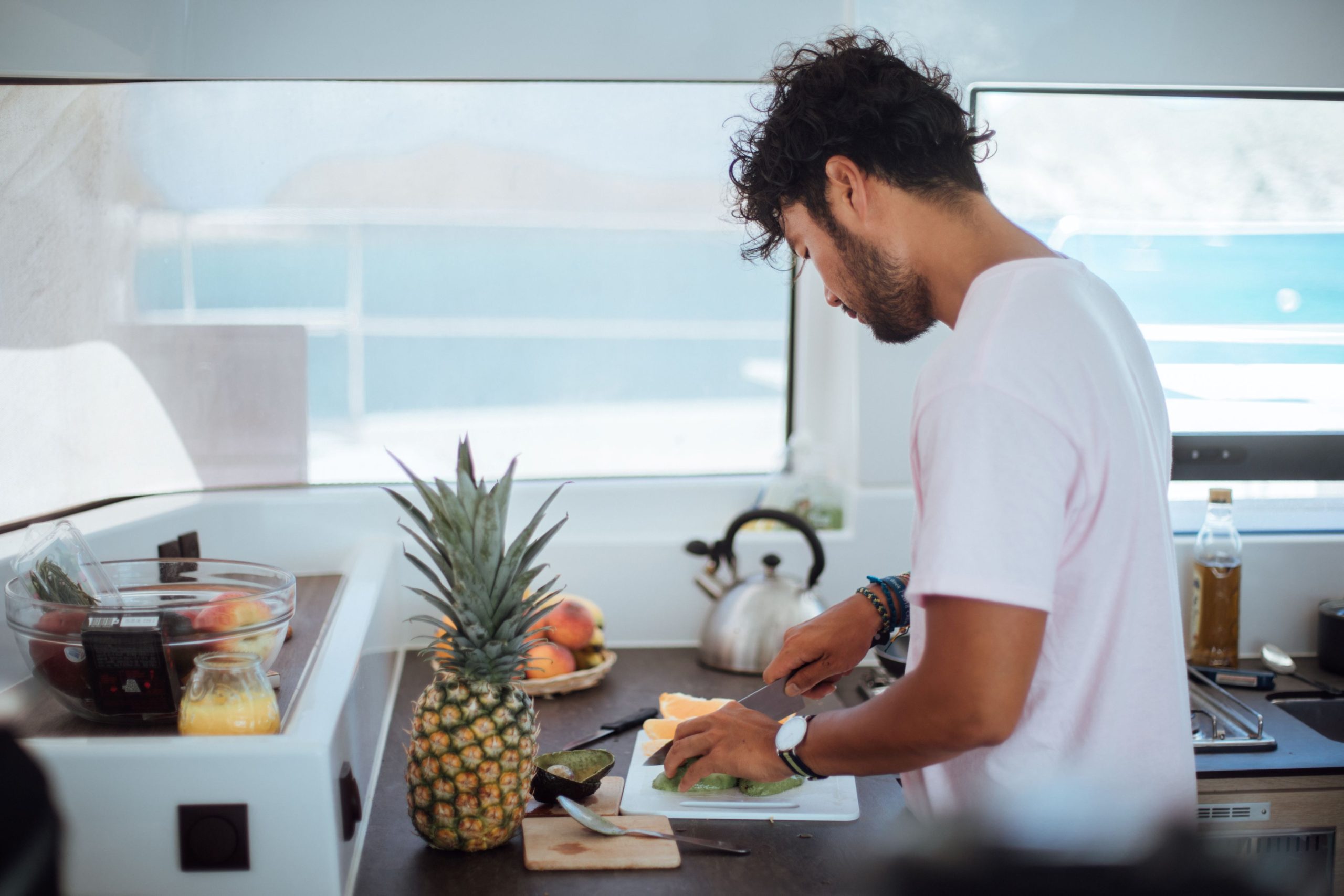 Chef preparing food in the galley