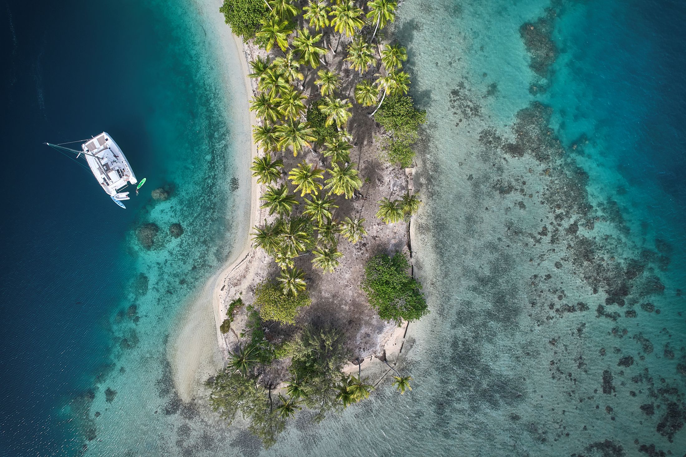 A drone image of French Polynesia seen from above.